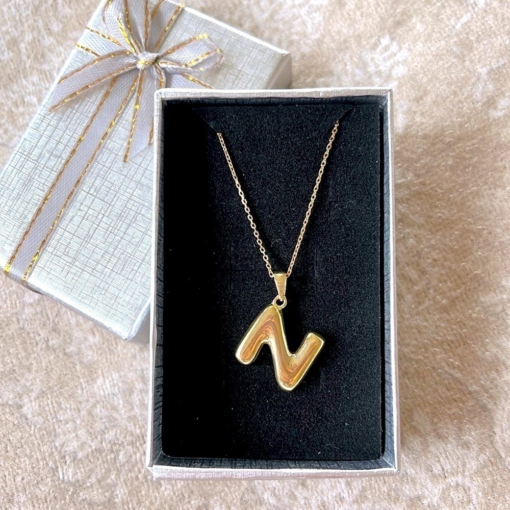 Brand New 14K Gold Plated Sterling Silver Bubble Balloon Letter Necklace “N”